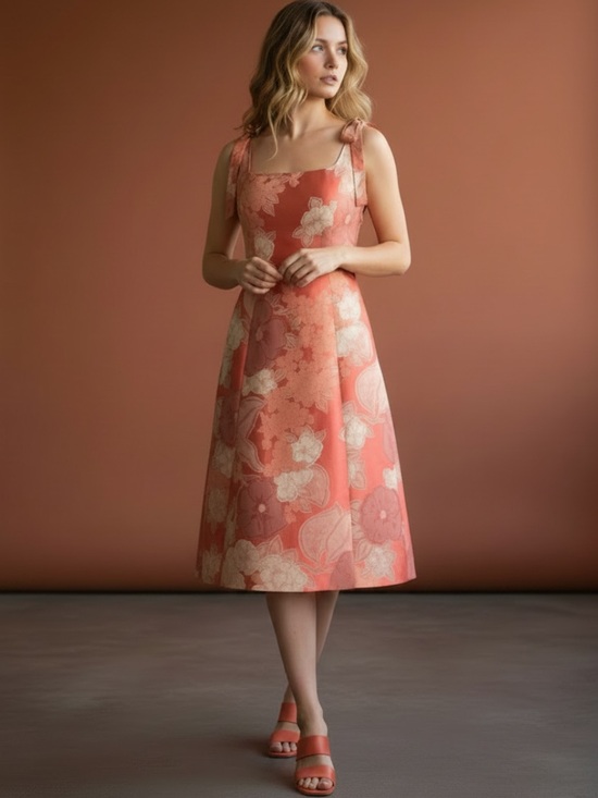 David Meister Dresses & Skirts - David Meister Coral Floral Brocade Midi Dress